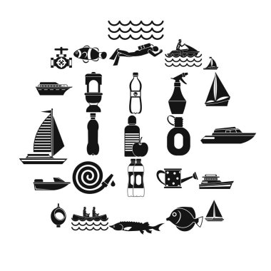 Geri yıkama Icons set, basit tarzı