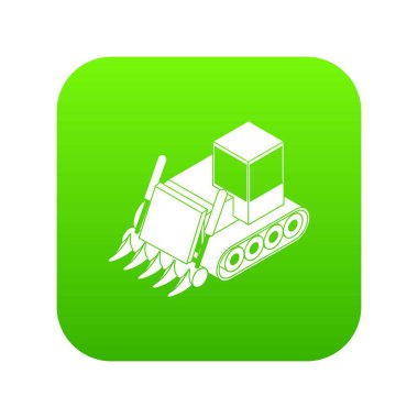 Beyaz arka plan üzerinde izole inşaat buldozer yeşil simge vektör