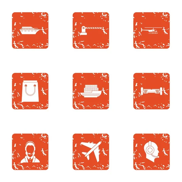 Conjunto de iconos de vuelo seguro, estilo grunge — Vector de stock