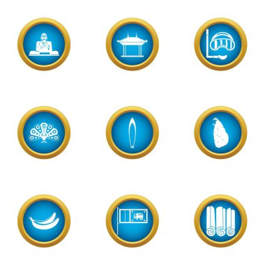 Buda heykeli Icons set, düz stil