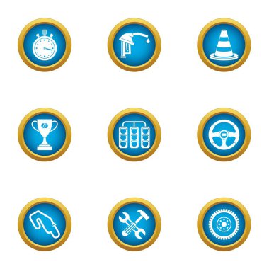 Yarış devre Icons set, düz stil