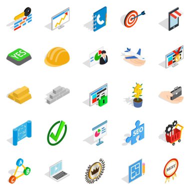 En iyi çalışan Icons set. İzometrik beyaz arka plan üzerinde izole web için 25 en iyi çalışan vektör simgeler kümesi
