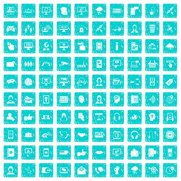 100 nous contacter icônes set grunge bleu — Image vectorielle