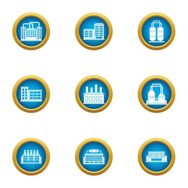 Metal tahıl ambarı Icons set, düz stil