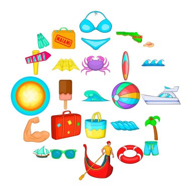 Beach Icons set. Beyaz arka plan üzerinde izole web için 25 beach vektör simge kümesi çizgi film
