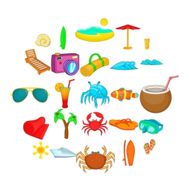 Seaside Icons set, karikatür tarzı