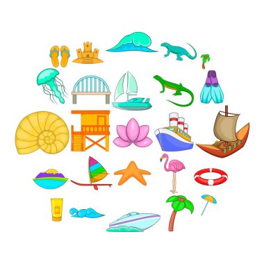 Deniz Icons set, karikatür tarzı