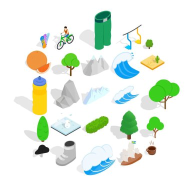 Dünya Icons set, izometrik stil güzelliği