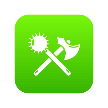 Ortaçağ balta ve topuz yeşil simge vektör