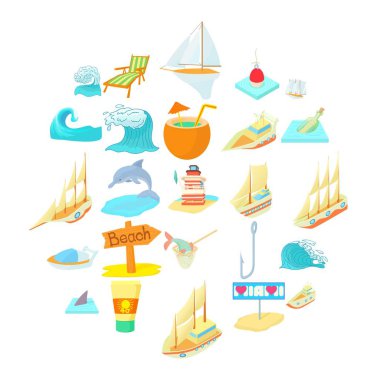 Denizcilik Icons set, karikatür tarzı