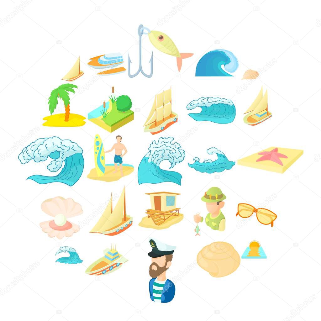 Seasearch icons set, cartoon style