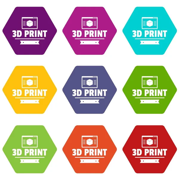 材料3d 打印图标设置9向量 — 图库矢量图片