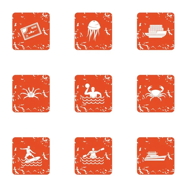 Conjunto de ícones de caminhada no rio, estilo grunge —  Vetores de Stock