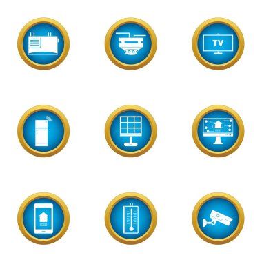 Icons set, düz stil uyum