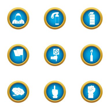 Tehdit Icons set, düz stil