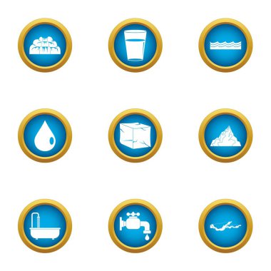 Su damla Icons set, düz stil
