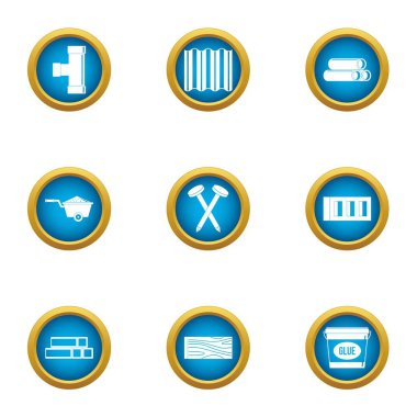 İşçi vardiya Icons set, düz stil