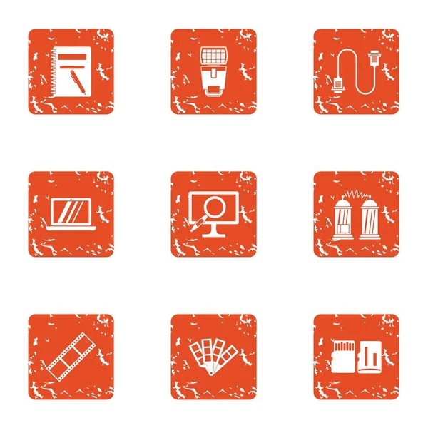 Conjunto de iconos de movimiento de datos, estilo grunge — Vector de stock