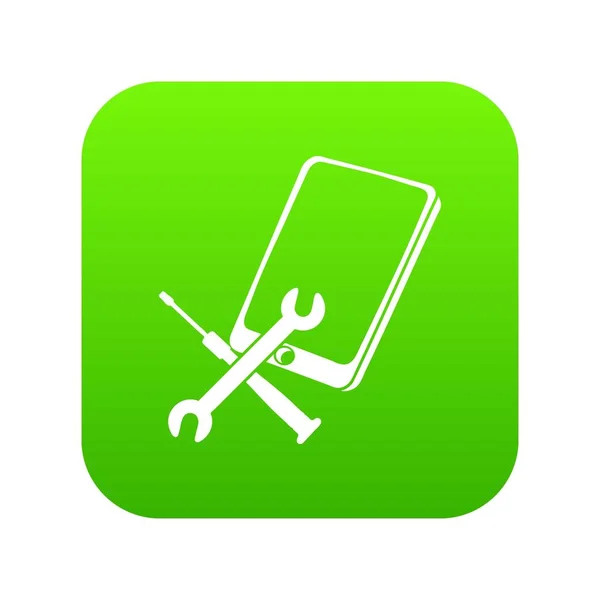 Onarım smartphone yeşil simge vektör — Stok Vektör