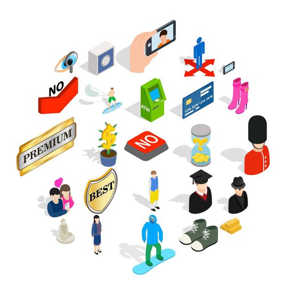 Perfect body icons set, isometric style