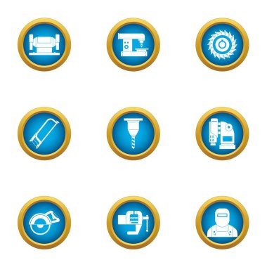 Metal iplik Icons set, düz stil