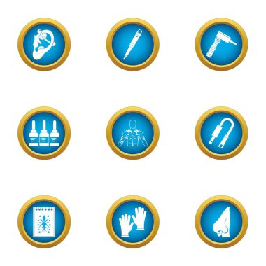 Delik vücut Icons set, düz stil