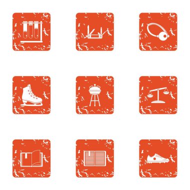 Hesaplamak hayatta kalma Icons set, grunge tarzı