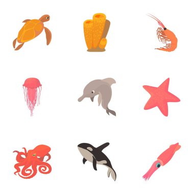 Huzurlu su hayvan Icons set, karikatür tarzı