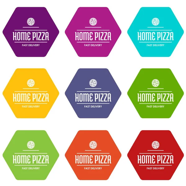 Значки доставки пиццы, набор 9 векторов — стоковый вектор