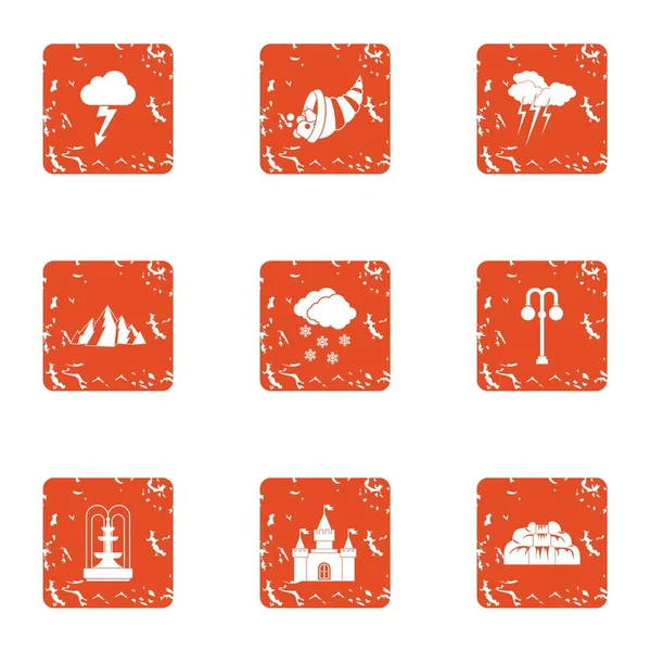 City decor icons set, grunge style — Stock Vector