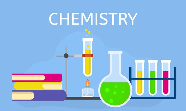 Química lección concepto fondo, estilo plano — Vector de stock