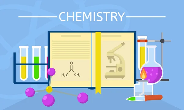 Chemistry experiment concept background, flat style — Stock Vector