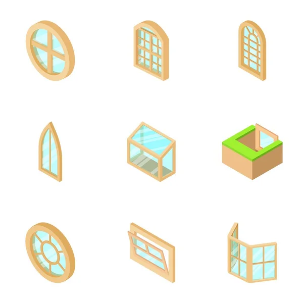 Fenster öffnen Icons gesetzt, isometrischer Stil — Stockvektor