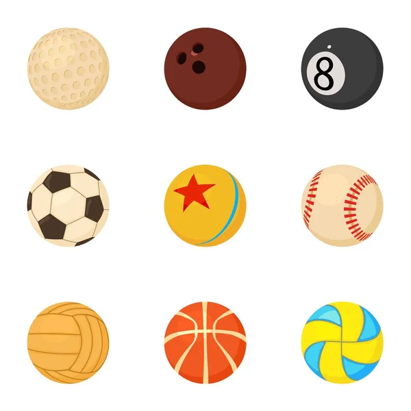 Ball game icons set, cartoon style