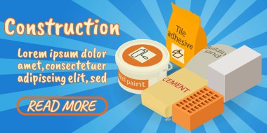 İnşaat kavramı afiş, çizgi roman izometrik stili