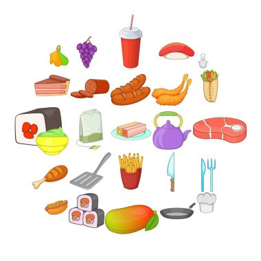 Sığır eti burger Icons set, karikatür tarzı