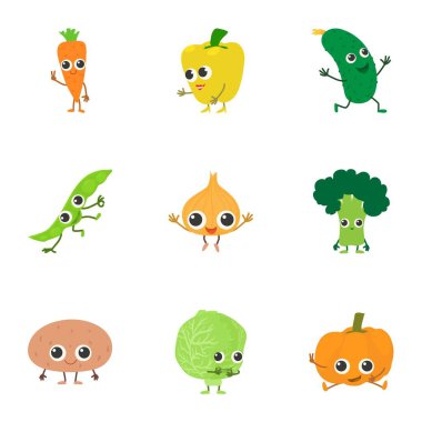 Canlı sebze Icons set, karikatür tarzı