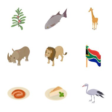 Afrika vahşi Icons set, karikatür tarzı