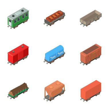 Yük vagonu Icons set, izometrik stili