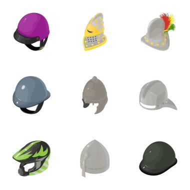 Güçlü kask Icons set, izometrik stili