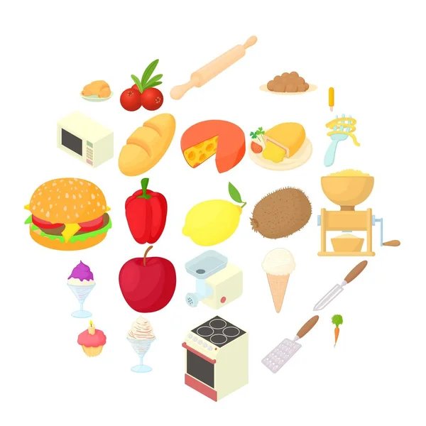 Conjunto de iconos de electrodomésticos de cocina, estilo dibujos animados — Vector de stock