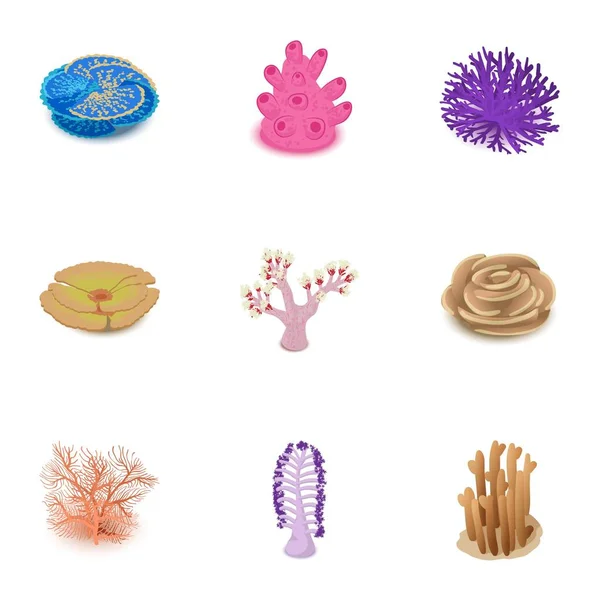 Ensemble d'icônes corail, style dessin animé — Image vectorielle