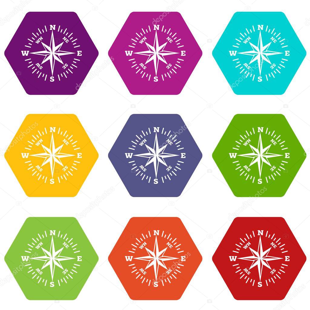 Rose wind icons 9 set coloful isolated on white for web