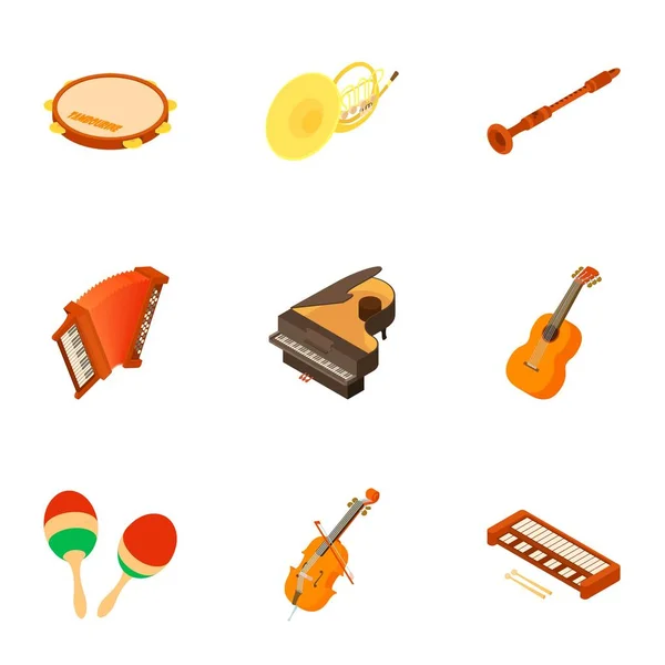 Conjunto de ícones de orquestra escolar, estilo isométrico — Vetor de Stock
