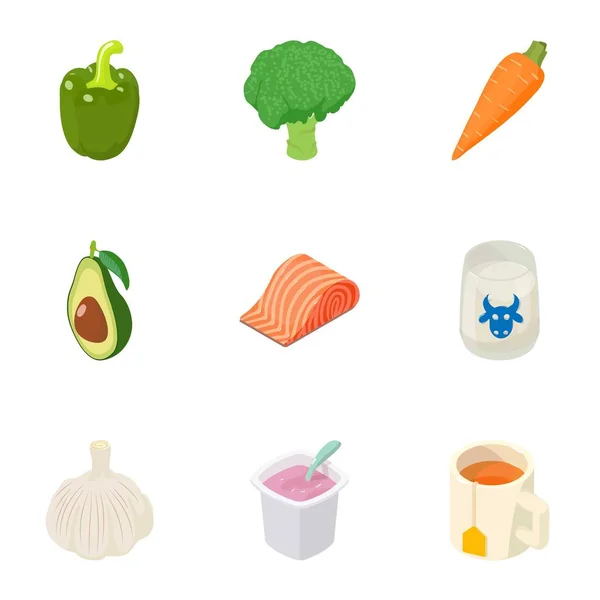 Proper diet icons set, isometric style — Stock Vector