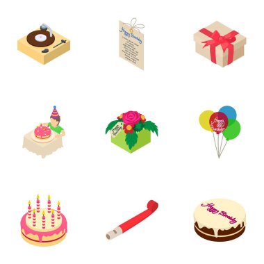 Kutlama pastası Icons set, izometrik stili