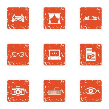 Lens Icons set. Beyaz arka plan üzerinde izole web için 9 lense vektör simge kümesi grunge