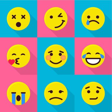 Dijital duygu Icons set, düz stil