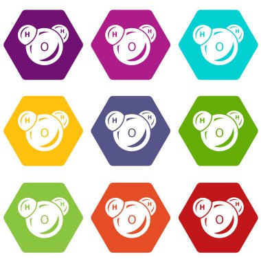 9 vektör su molekülü Icons set
