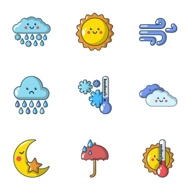 Meteorological data icons set, cartoon style clipart